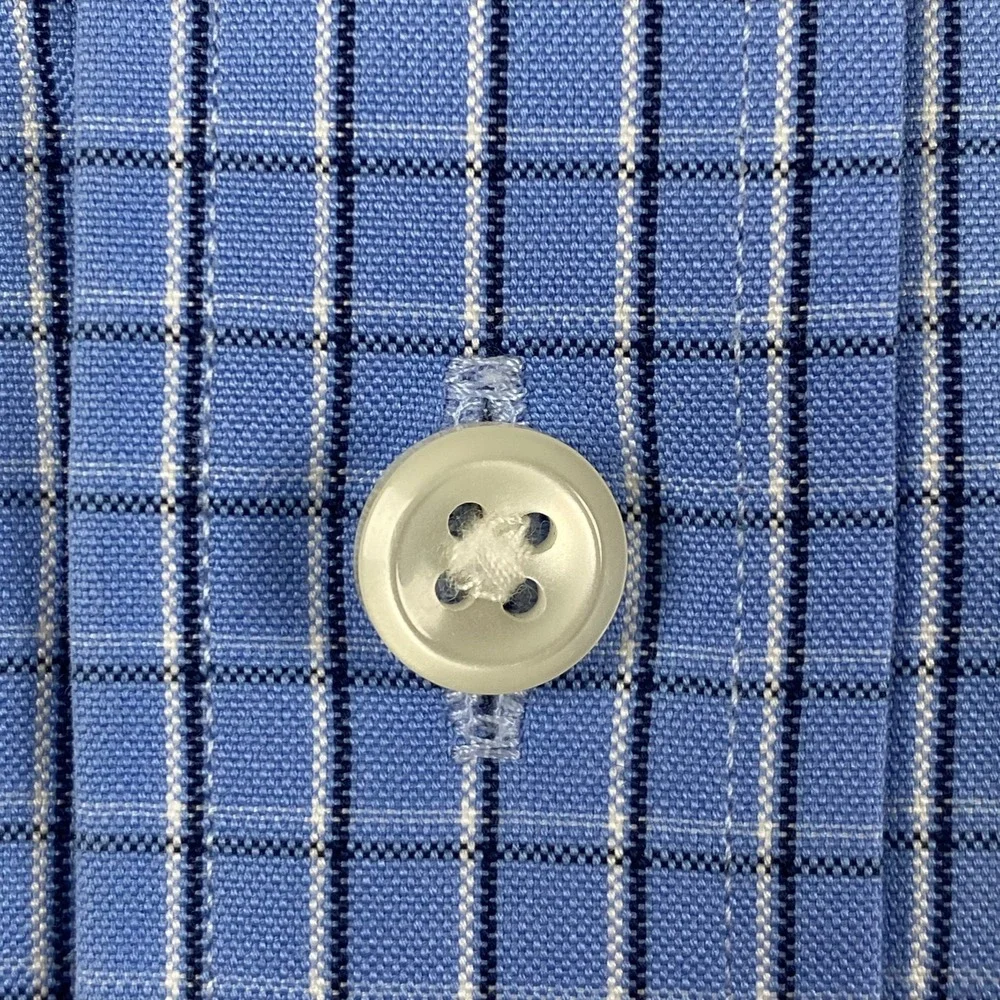 LL Bean Mens 15.5-33 Button Down Shirt Blue Check Wrinkle Free Slightly Fitted